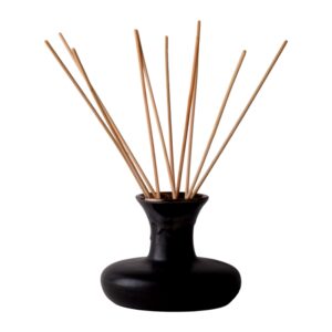 Body-Spa-essential-oil-reed-diffuser-and-ceramic-black-pumpkin-pot-in-black-mesh